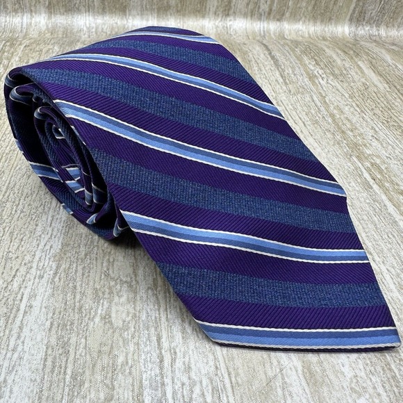 Brooks Brothers 346‎ Repp Neck Tie 100% Silk Purple Blue Striped Made In USA - Picture 2 of 8